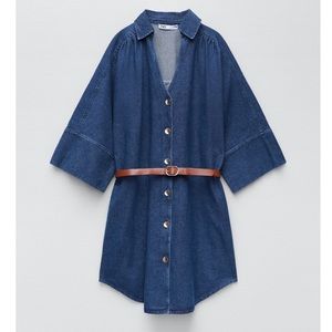 Zara belted denim button up dress